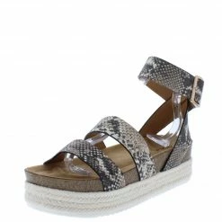 QUPID Cabo05 Beige Brown Open Toe Ankle Strap Platform Wedge Shoes