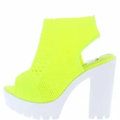 SPRINGLAND Platform Camila01 Lime Perforated Knit Cut Out Ankle Boot