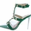Shoe Republica What's New Cas Emerald Lucite Pointed Toe Stud Caged Stiletto Heel