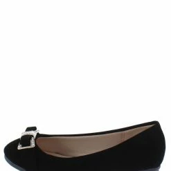 Forever Link Cbc76k Black Round Toe Gold Rhinestone Bow Ballet Kids Flat Flats