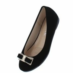 Forever Link Cbc76k Black Round Toe Gold Rhinestone Bow Ballet Kids Flat Flats