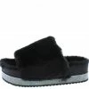 SPRINGLAND Cecillia09cl Black Faux Fur Rhinestone Platform Slide Sandal Shoes