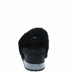 SPRINGLAND Cecillia09cl Black Faux Fur Rhinestone Platform Slide Sandal Shoes