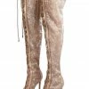 CAPE ROBBIN Cersei Nude Sparkle Lace Up Over The Knee Boot