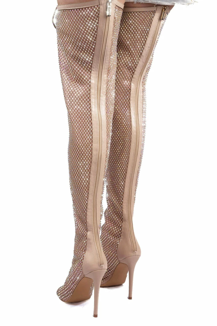 CAPE ROBBIN Cersei Nude Sparkle Lace Up Over The Knee Boot 5 CAPE ROBBIN Cersei Nude Sparkle Lace Up Over The Knee Boot