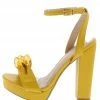 Shoe Republica Cushy Mustard Woven Link Open Toe Platform Block Heel