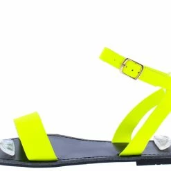 Legend Callan05 Neon Yellow Open Toe Ankle Strap Flat Sandal
