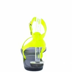 Legend Callan05 Neon Yellow Open Toe Ankle Strap Flat Sandal