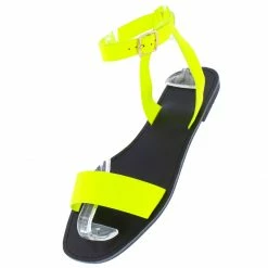 Legend Callan05 Neon Yellow Open Toe Ankle Strap Flat Sandal
