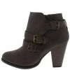 Forever Link Camila64 Brown Distressed Multi Buckle Strap Stacked Ankle Boot What's New