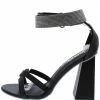 Realplay What's New Cancun02 Black Pu Open Toe Sparkle Ankle Strap Angled Heel