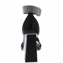 Realplay What's New Cancun02 Black Pu Open Toe Sparkle Ankle Strap Angled Heel