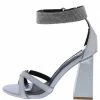 Realplay Cancun02 Silver Pu Open Toe Sparkle Ankle Strap Angled Heel Shoes