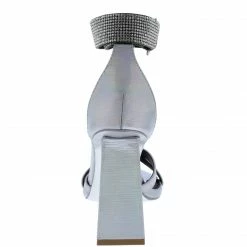 Realplay Cancun02 Silver Pu Open Toe Sparkle Ankle Strap Angled Heel Shoes