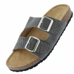Mata What's New Cardi2 Grey Snake Open Toe Dual Buckle Strap Slide Sandal