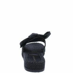 Lemonade Shoes Carmel Black Tied Bow Open Toe Mule Slide Flat Sandal