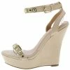 Liliana Benjamin044 Nude Embellished Open Toe Ankle Strap Platform Wedge