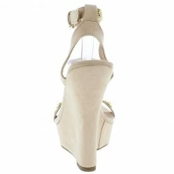 Liliana Benjamin044 Nude Embellished Open Toe Ankle Strap Platform Wedge