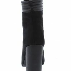 QUPID Boots Cashmere32x Black Suede Pu Peep Toe Lace Up Boot