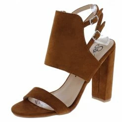 MACHI Cassandra Camel Front Panel Open Toe Double Slingback Heel Shoes