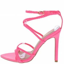 ELEGANCE Shoes Charlotte1 Neon Pink Braided Strappy Open Toe Stiletto Heel