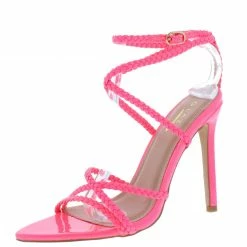 ELEGANCE Shoes Charlotte1 Neon Pink Braided Strappy Open Toe Stiletto Heel