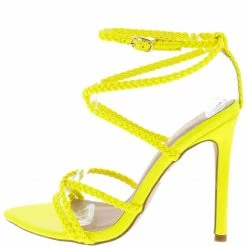 ELEGANCE What's New Charlotte1 Neon Yellow Braided Strappy Open Toe Stiletto Heel