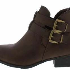 TOP GUY Chase5 Brown Dual Buckle Short Heel Ankle Boot
