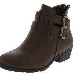 TOP GUY Chase5 Brown Dual Buckle Short Heel Ankle Boot