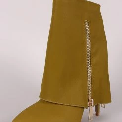 CAPE ROBBIN Chloe1 Light Olive Pointed Toe Hidden Heel Fold Over Dual Zipper Boot Boots