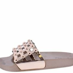JP Shoes Chrome01s Rose Gold Open Toe Stud Caged Mule Slide Sandal