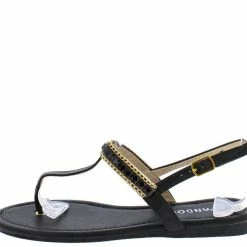 Wholesale Fashion Shoes Sales Store 18 Alba Cindy1 Black Jeweled Metal Sling Back Thong Sandal