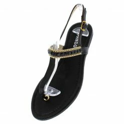 Alba Cindy1 Black Jeweled Metal Sling Back Thong Sandal
