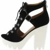 QUPID Crank04 Black Lace Up Platform Lug Sole Heel What's New