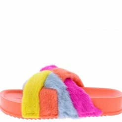 Mata Shoes Cuddle16 Orange Multi Faux Fur Open Toe Slide Sandal