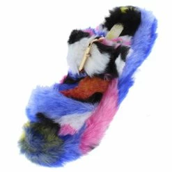 Mata Cuddle2 Multi Tye Die Faux Fur Open Toe Dual Strap Slide Sandal Shoes
