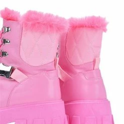 CAPE ROBBIN What's New Darth Blush Lace Up Buckle Faux Fur Combat Boot