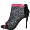 JP Shoes Dashing25 Black Piped Mesh Open Toe Rear Zip Stiletto Heel