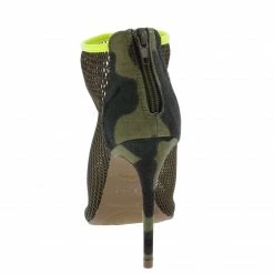 JP What's New Dashing25 Green Camouflage Piped Mesh Open Toe Rear Zip Stiletto Heel