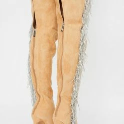 CAPE ROBBIN Dazzlyn Nude Sparkle Fringe Over The Knee Boot Boots