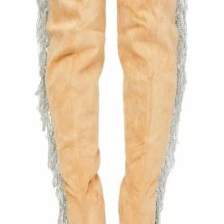 CAPE ROBBIN Dazzlyn Nude Sparkle Fringe Over The Knee Boot Boots