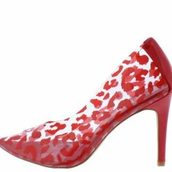 BERNESS Katherine191 Red Leopard Lucite Pointed Toe Pump Heel