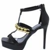 Legend Dreamy08 Black Pu Caged Chain Strap Platform Stiletto Heel What's New