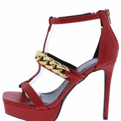 Legend What's New Dreamy08 Red Pu Caged Chain Strap Platform Stiletto Heel