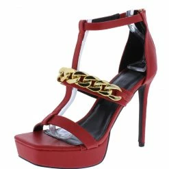 Legend What's New Dreamy08 Red Pu Caged Chain Strap Platform Stiletto Heel