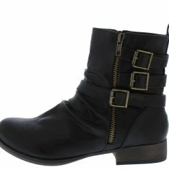 In Touch Monique038 Black Pu Ruched Multi Buckle Boot Boots