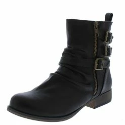 In Touch Monique038 Black Pu Ruched Multi Buckle Boot Boots