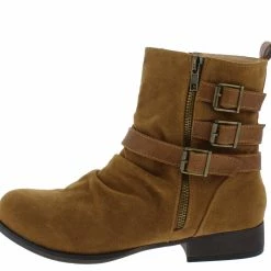 In Touch Boots Monique038 Tan Suede Ruched Multi Buckle Boot