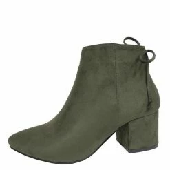 SHOE MAGNATE Boots Daniel2 Khaki Pointed Toe Block Heel Ankle Boot