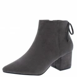 SHOE MAGNATE Daniel2 Grey Pointed Toe Block Heel Ankle Boot